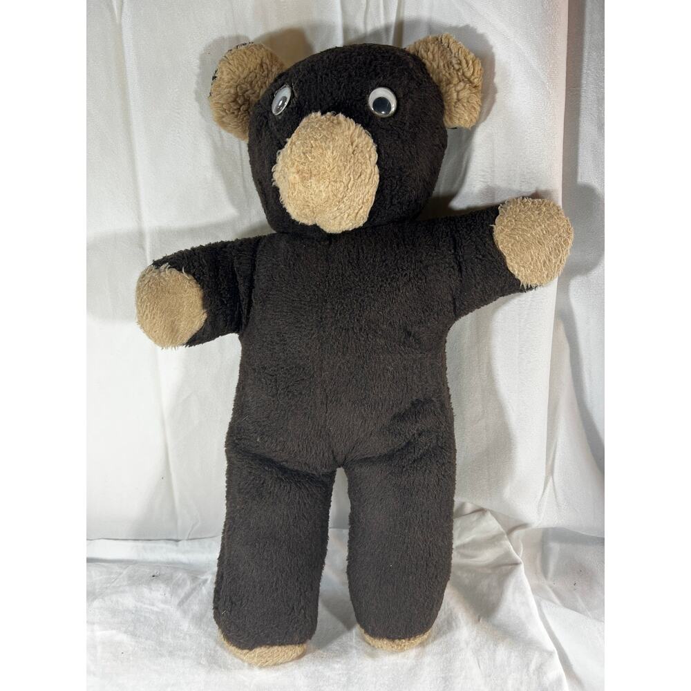 Googly Eye Old Vintage Brown Teddy Bear Stuffed Animal Plush Toy 18" RARE MCM
